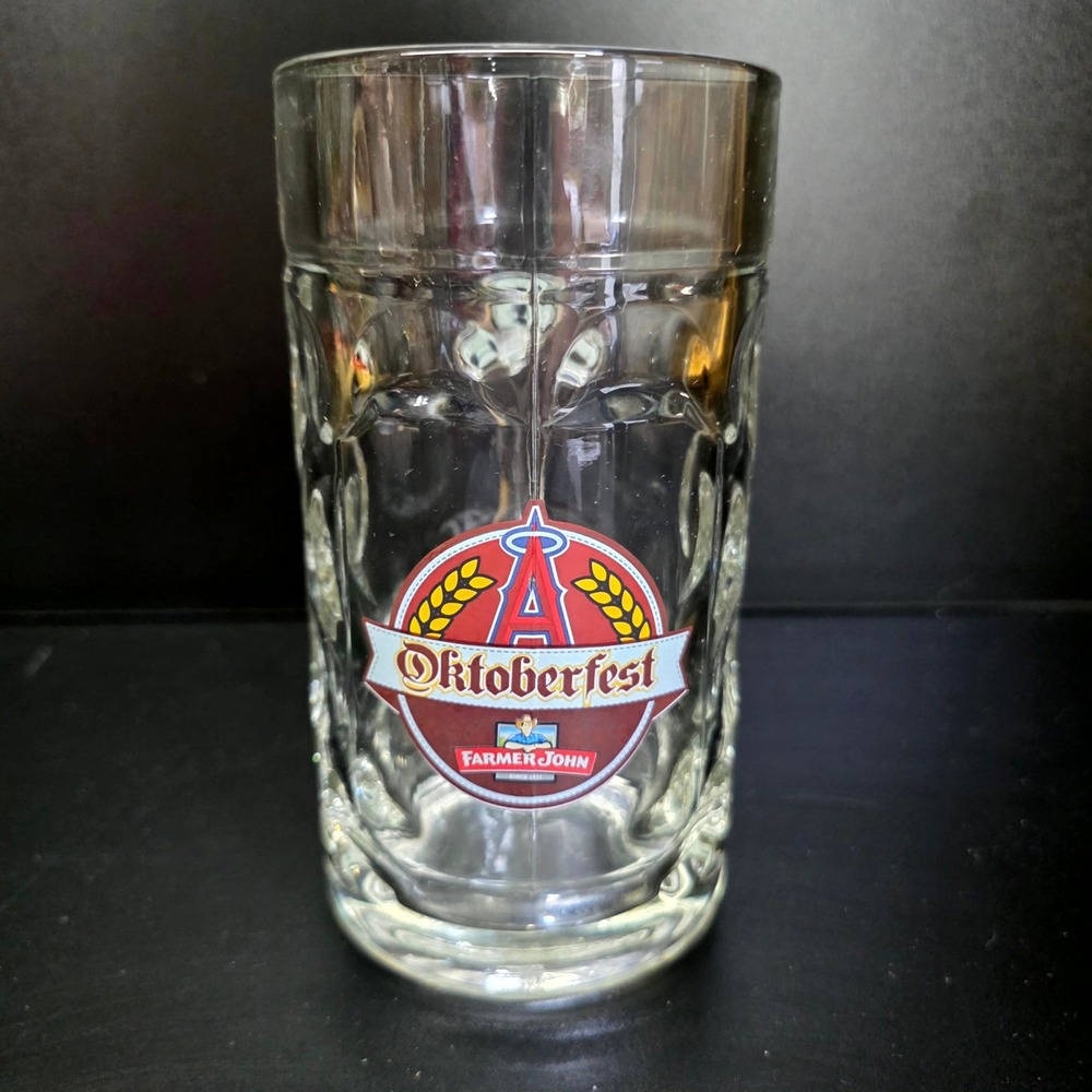 Angels Oktoberfest Beer Stein Glass Mug Clear MLB Farmer John Baseball 16oz Rare